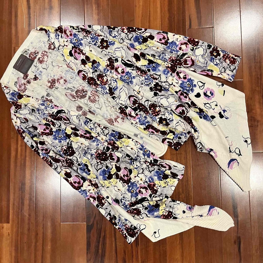 Anthropologie Guinevere Cardigan‎ Sweater Floral Drape Long Sleeve Knit Sz Large
